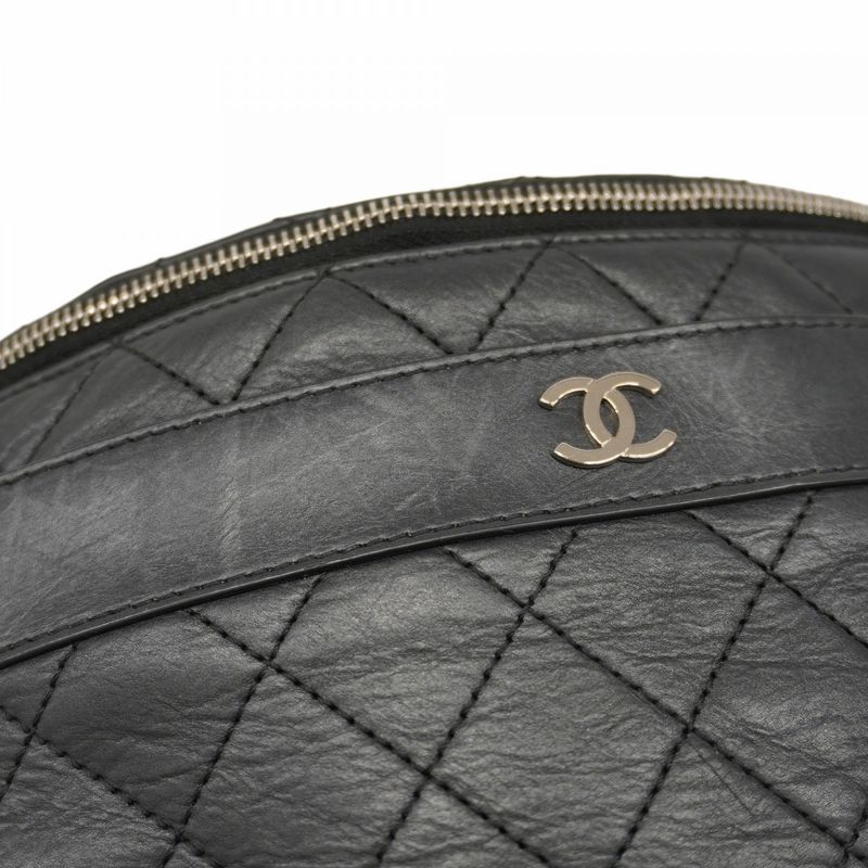 Chanel Waist Bag Matelasse Leather Black Silver Hardware Women
