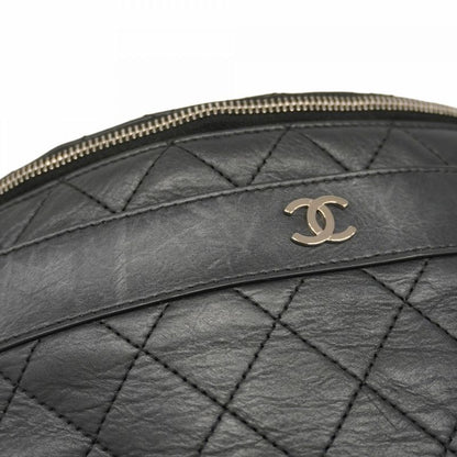 Chanel Waist Bag Matelasse Leather Black Silver Hardware Women
