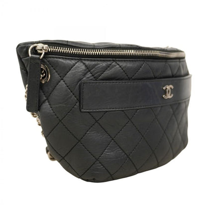 Chanel Waist Bag Matelasse Leather Black Silver Hardware Women