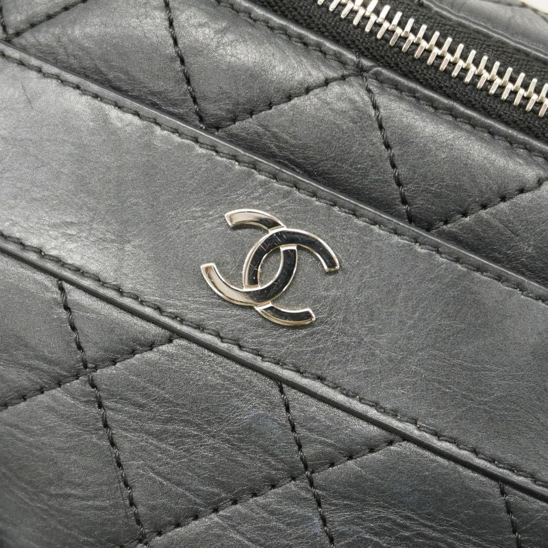 Chanel Waist Bag Matelasse Leather Black Silver Hardware Women