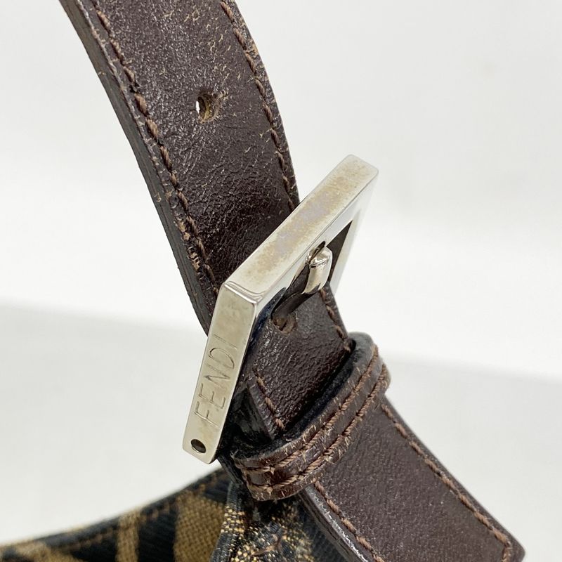 Fendi Shoulder Bag Zucca Nylon Canvas Brown Silver Hardware Women