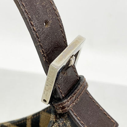 Fendi Shoulder Bag Zucca Nylon Canvas Brown Silver Hardware Women