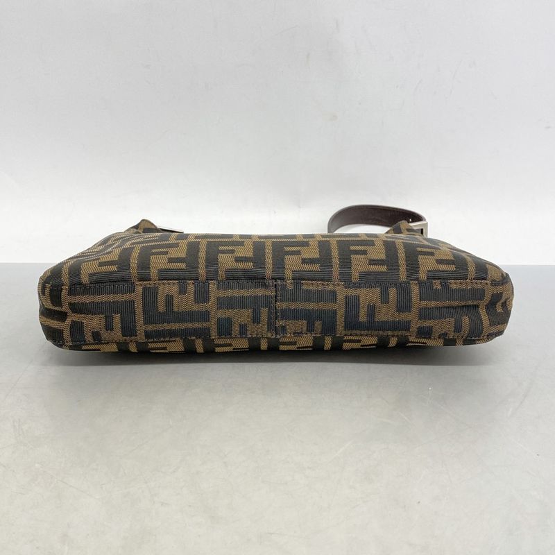 Fendi Shoulder Bag Zucca Nylon Canvas Brown Silver Hardware Women