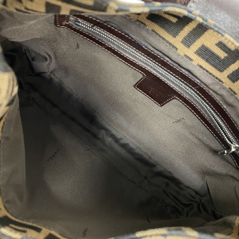 Fendi Shoulder Bag Zucca Nylon Canvas Brown Silver Hardware Women