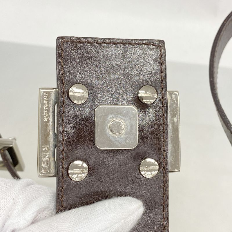 Fendi Shoulder Bag Zucca Nylon Canvas Brown Silver Hardware Women