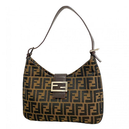 Fendi Shoulder Bag Zucca Nylon Canvas Brown Silver Hardware Women