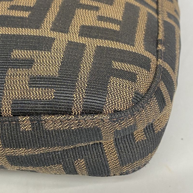 Fendi Shoulder Bag Zucca Nylon Canvas Brown Silver Hardware Women