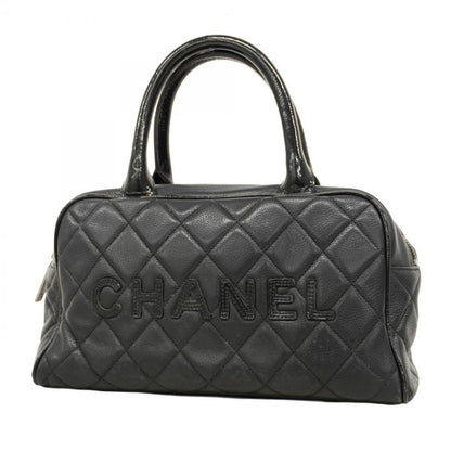 Chanel Handbag Matelasse Caviar Skin Black Silver Hardware Women