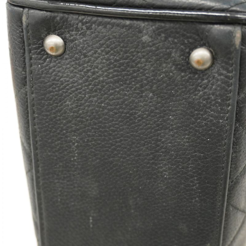 Chanel Handbag Matelasse Caviar Skin Black Silver Hardware Women