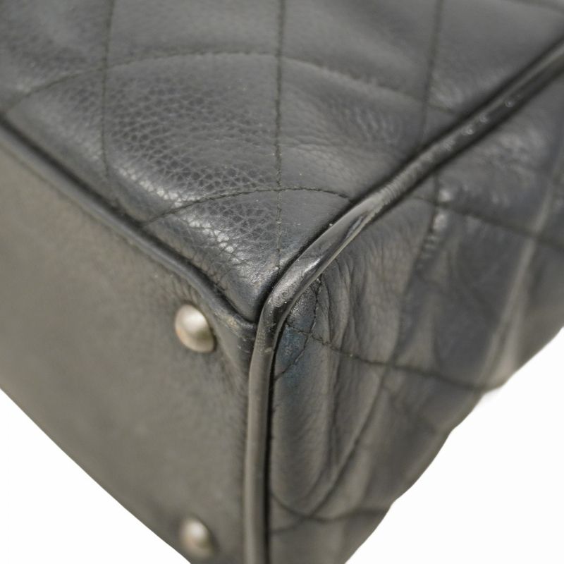 Chanel Handbag Matelasse Caviar Skin Black Silver Hardware Women