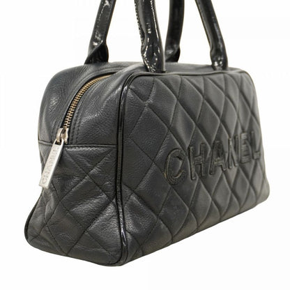 Chanel Handbag Matelasse Caviar Skin Black Silver Hardware Women