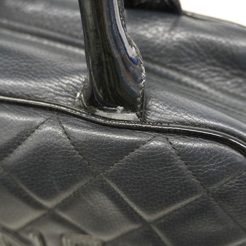 Chanel Handbag Matelasse Caviar Skin Black Silver Hardware Women