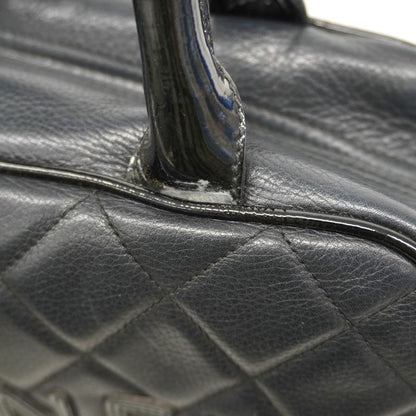 Chanel Handbag Matelasse Caviar Skin Black Silver Hardware Women