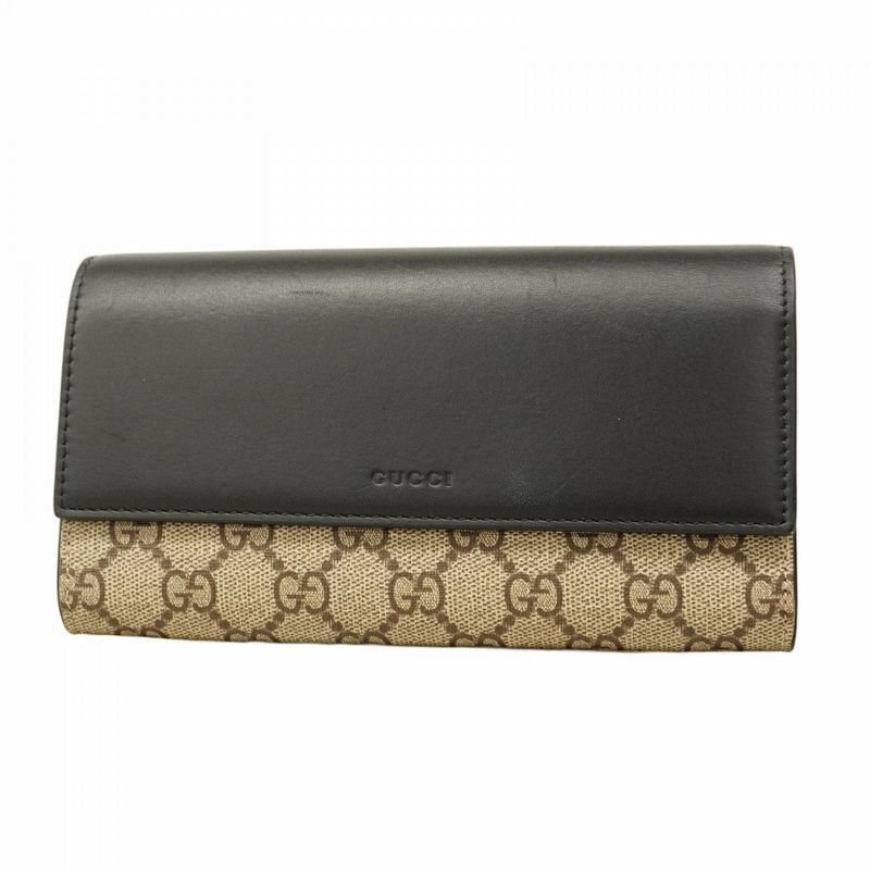 Gucci Long Wallet GG Supreme 779785 PVC Black Brown Gold Hardware Women