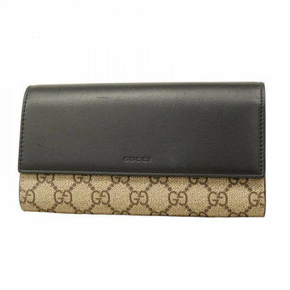 Gucci Long Wallet GG Supreme 779785 PVC Black Brown Gold Hardware Women