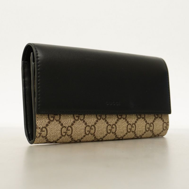 Gucci Long Wallet GG Supreme 779785 PVC Black Brown Gold Hardware Women