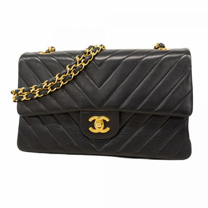 Chanel Shoulder Bag V-stitched Lambskin Black Gold Hardware Women