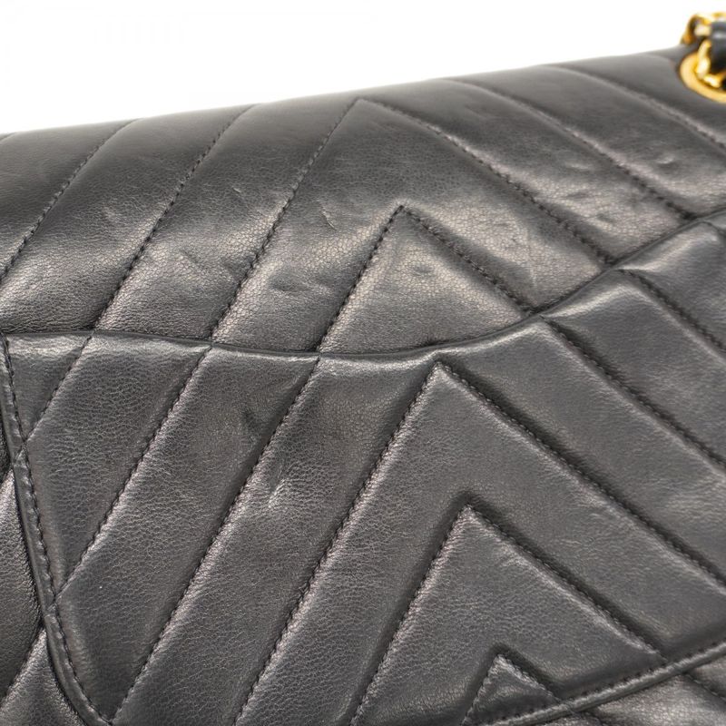 Chanel Shoulder Bag V-stitched Lambskin Black Gold Hardware Women