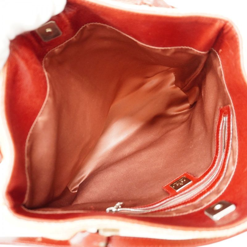 Fendi Tote Bag Raffia Beige Bordeaux Silver Hardware Women