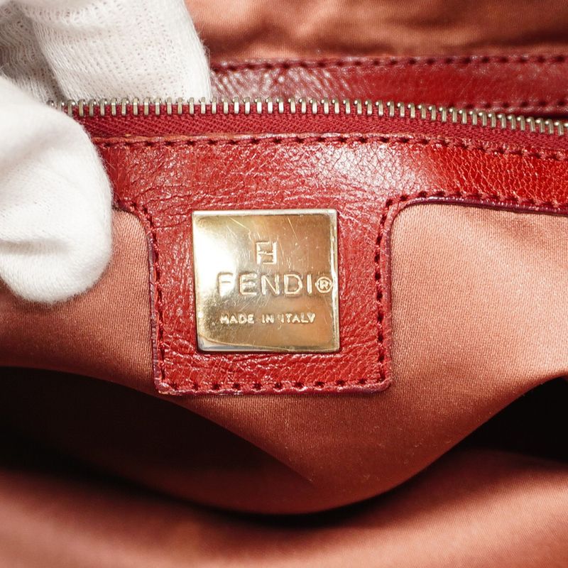 Fendi Tote Bag Raffia Beige Bordeaux Silver Hardware Women