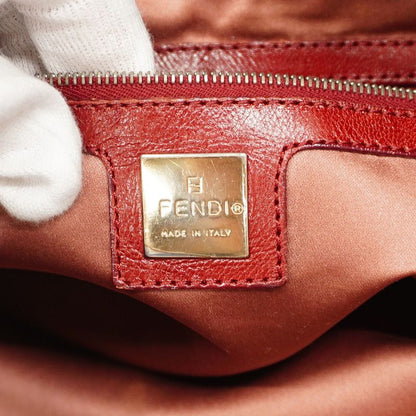 Fendi Tote Bag Raffia Beige Bordeaux Silver Hardware Women