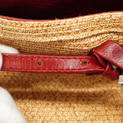 Fendi Tote Bag Raffia Beige Bordeaux Silver Hardware Women