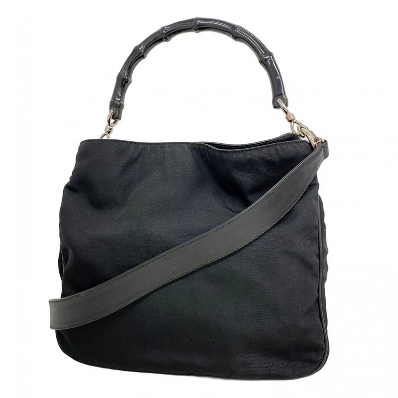 Gucci Handbag Bamboo 001 1638 Nylon Black Silver Hardware 2way Bag Ladies