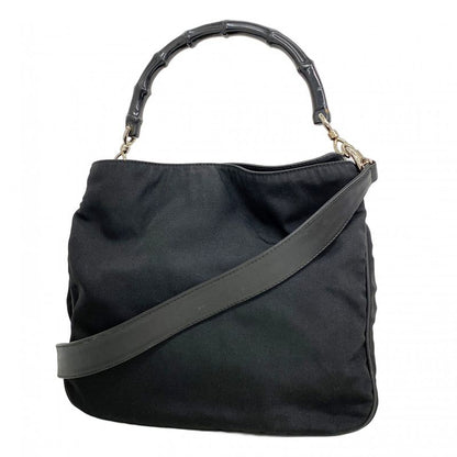 Gucci Handbag Bamboo 001 1638 Nylon Black Silver Hardware 2way Bag Ladies