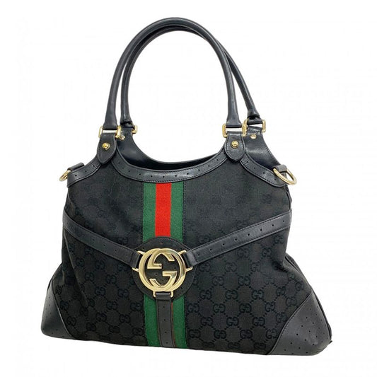 Gucci Handbag GG Canvas/sherry Line Interlocking G 114875 Canvas Black Chien