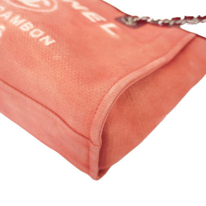 Chanel Shoulder Bag Deauville Canvas Red Silver Hardware Women