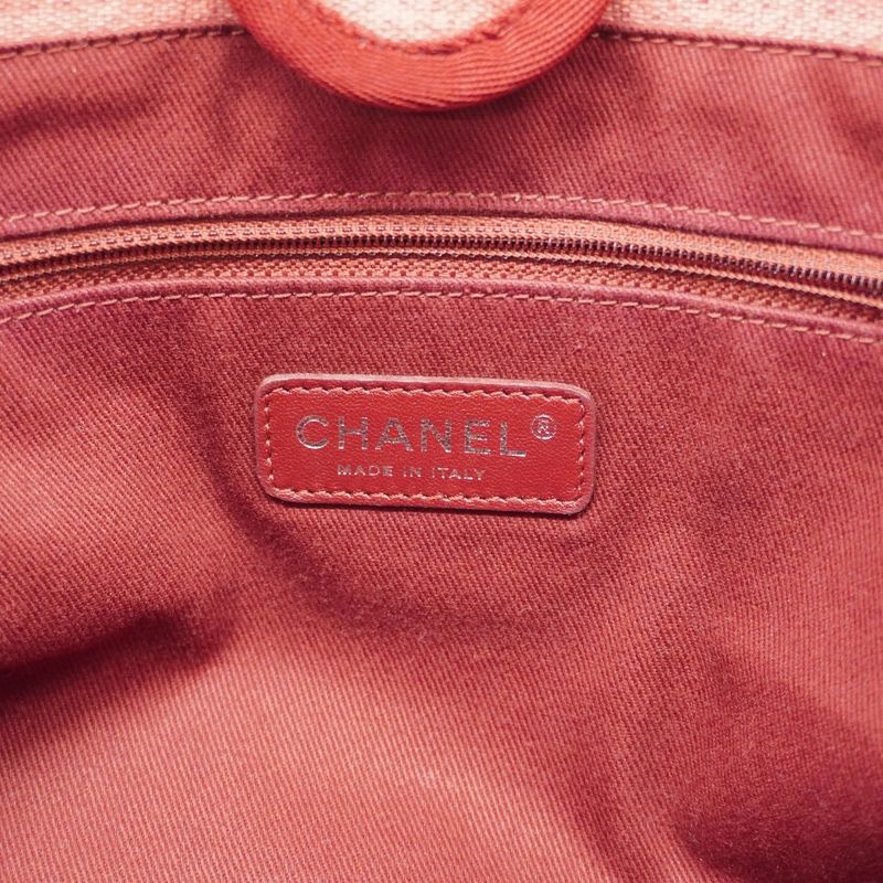 Chanel Shoulder Bag Deauville Canvas Red Silver Hardware Women