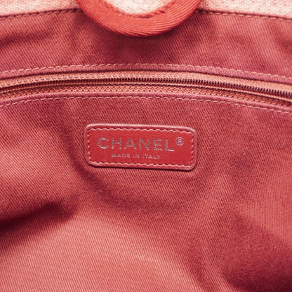 Chanel Shoulder Bag Deauville Canvas Red Silver Hardware Women