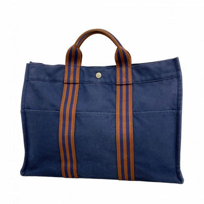 Hermes Tote Bag Fourre Tout MM Canvas Navy Silver Hardware Women