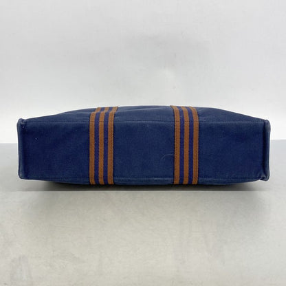 Hermes Tote Bag Fourre Tout MM Canvas Navy Silver Hardware Women