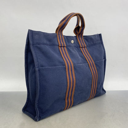 Hermes Tote Bag Fourre Tout MM Canvas Navy Silver Hardware Women