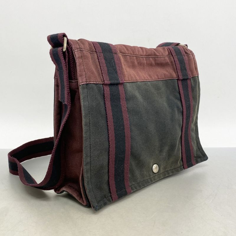 Hermes Shoulder Bag Fourre Tout Bassus PM Canvas Bordeaux Black Silver Hardware