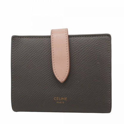Celine Wallet Strap Leather Gray Gold Hardware Women