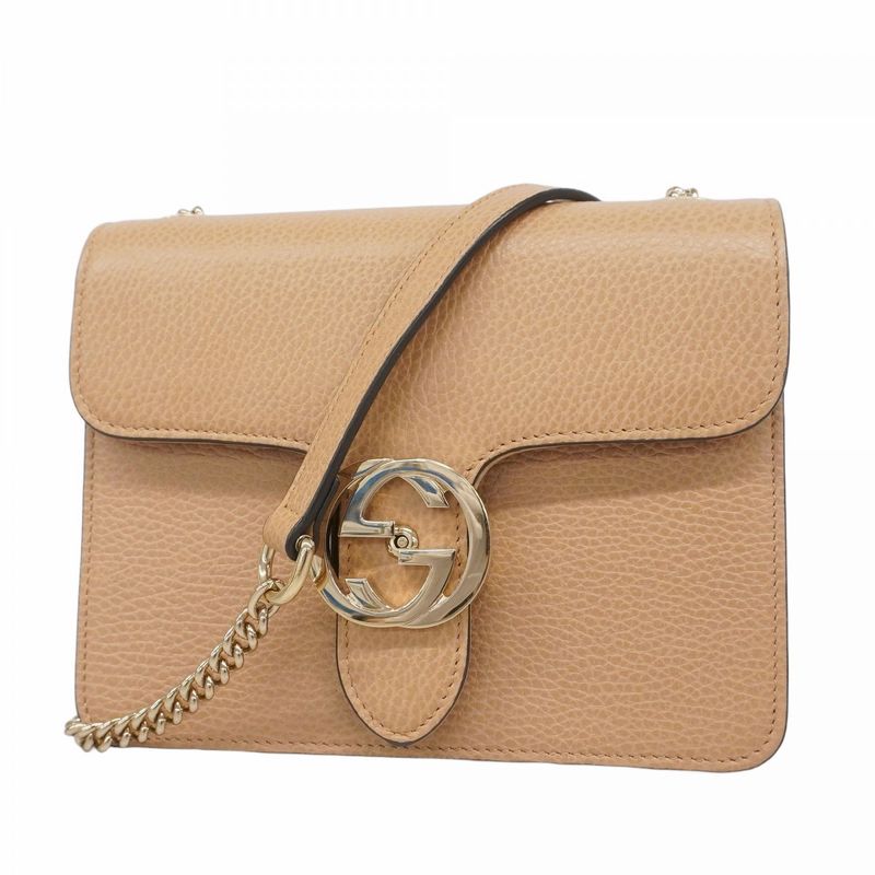 Gucci Shoulder Bag Interlocking G 510304 Leather Beige Chien Pan Gold Hardware