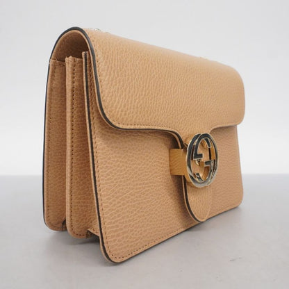Gucci Shoulder Bag Interlocking G 510304 Leather Beige Chien Pan Gold Hardware