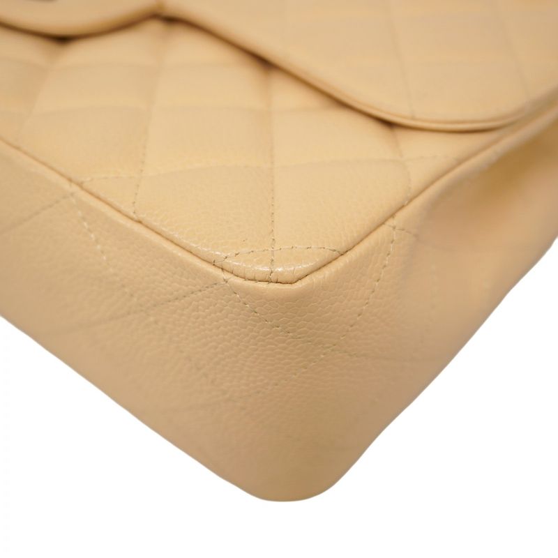 Chanel Shoulder Bag Deca Matelasse Caviar Skin Beige Silver Hardware Women