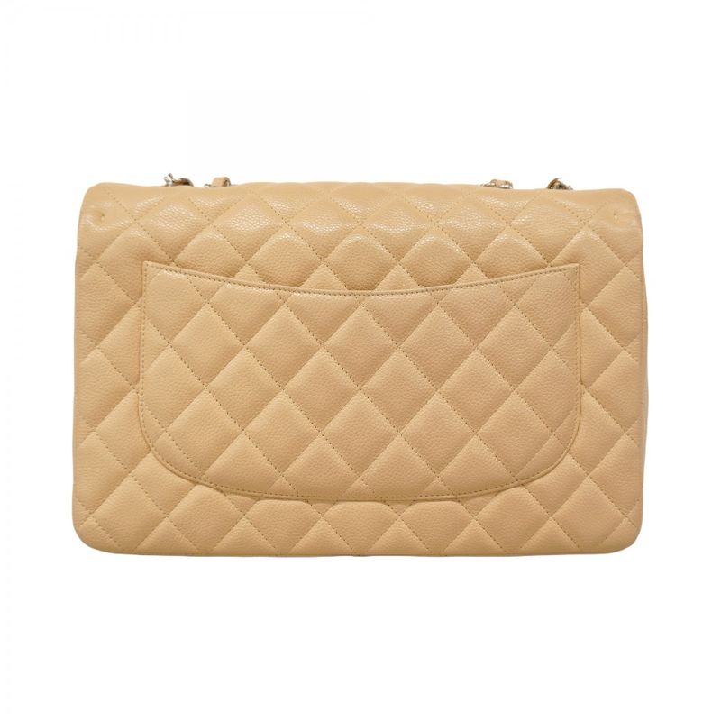 Chanel Shoulder Bag Deca Matelasse Caviar Skin Beige Silver Hardware Women