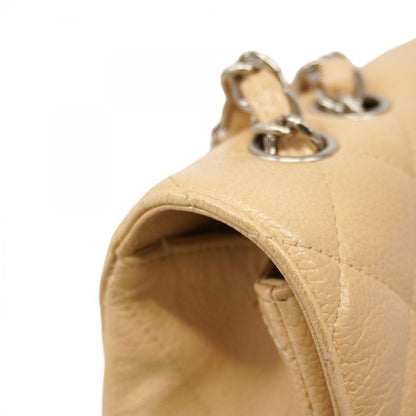 Chanel Shoulder Bag Deca Matelasse Caviar Skin Beige Silver Hardware Women