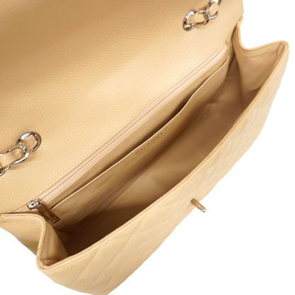 Chanel Shoulder Bag Deca Matelasse Caviar Skin Beige Silver Hardware Women