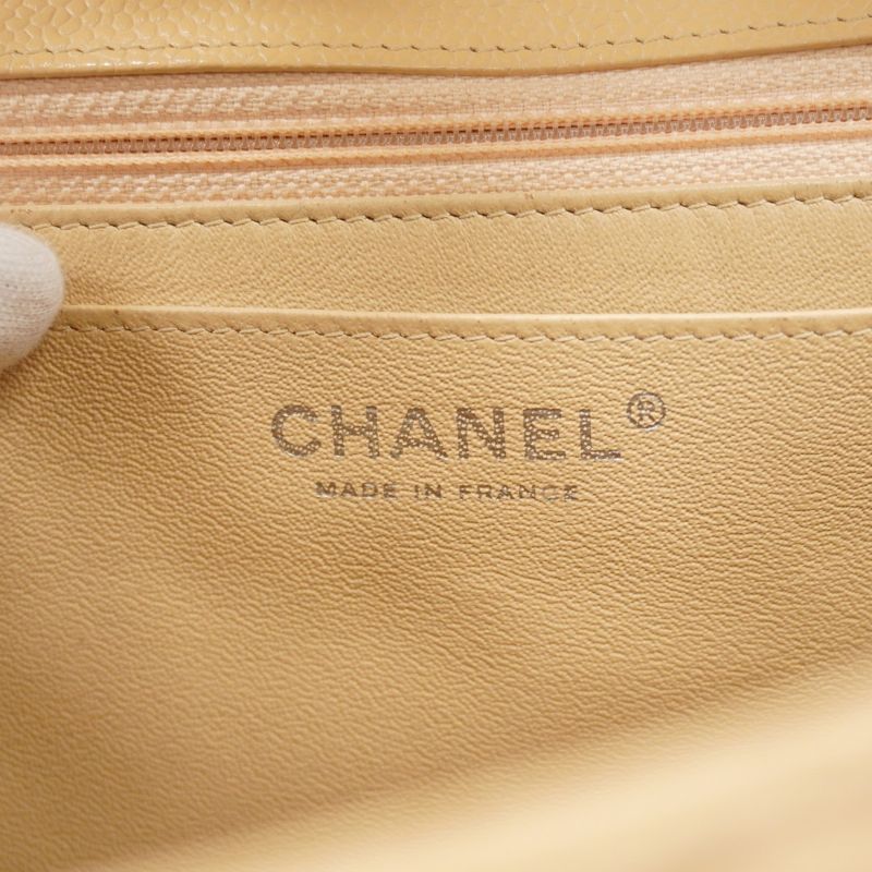 Chanel Shoulder Bag Deca Matelasse Caviar Skin Beige Silver Hardware Women