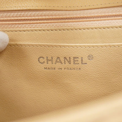 Chanel Shoulder Bag Deca Matelasse Caviar Skin Beige Silver Hardware Women