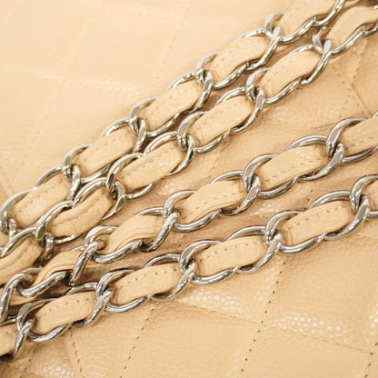 Chanel Shoulder Bag Deca Matelasse Caviar Skin Beige Silver Hardware Women