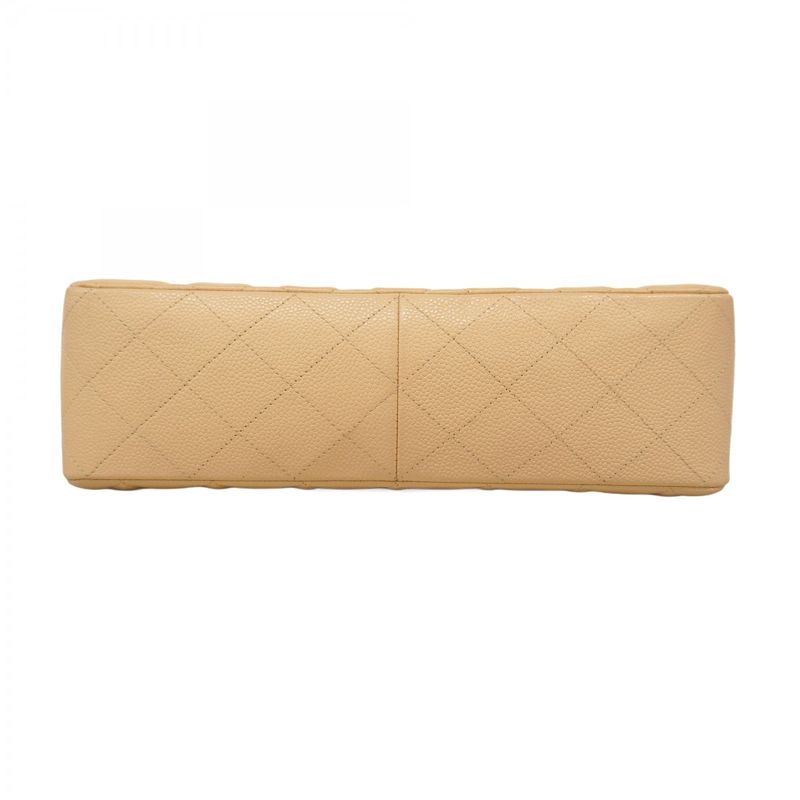 Chanel Shoulder Bag Deca Matelasse Caviar Skin Beige Silver Hardware Women