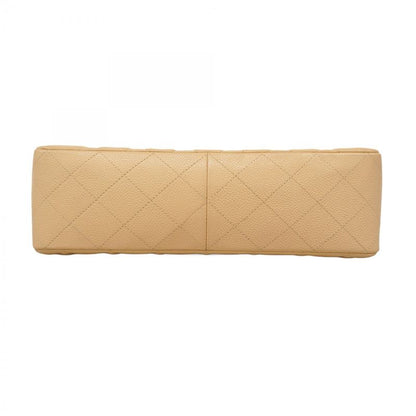 Chanel Shoulder Bag Deca Matelasse Caviar Skin Beige Silver Hardware Women