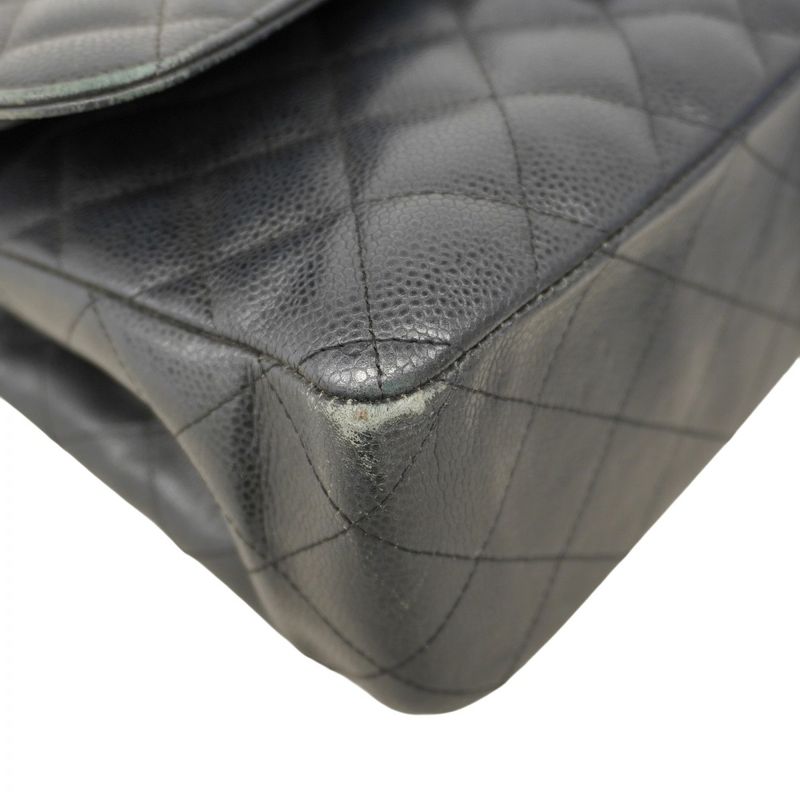 Chanel Shoulder Bag Deca Matelasse Caviar Skin Black Gold Hardware Women