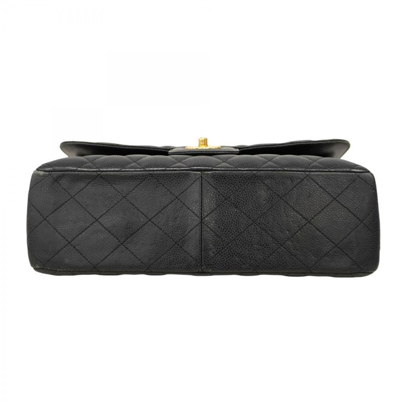 Chanel Shoulder Bag Deca Matelasse Caviar Skin Black Gold Hardware Women